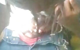 Black dude gets her dick sucked off on the bus by an indian babe