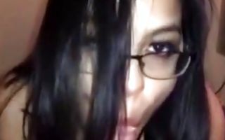Hot girlfriend in glasses sucks balls and long dick pov