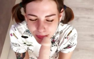 Innocent teen ex-girlfriend deeply swallowing huge sex toy
