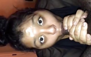 Black seductive girlfriend sucks a dick on her knees in porn